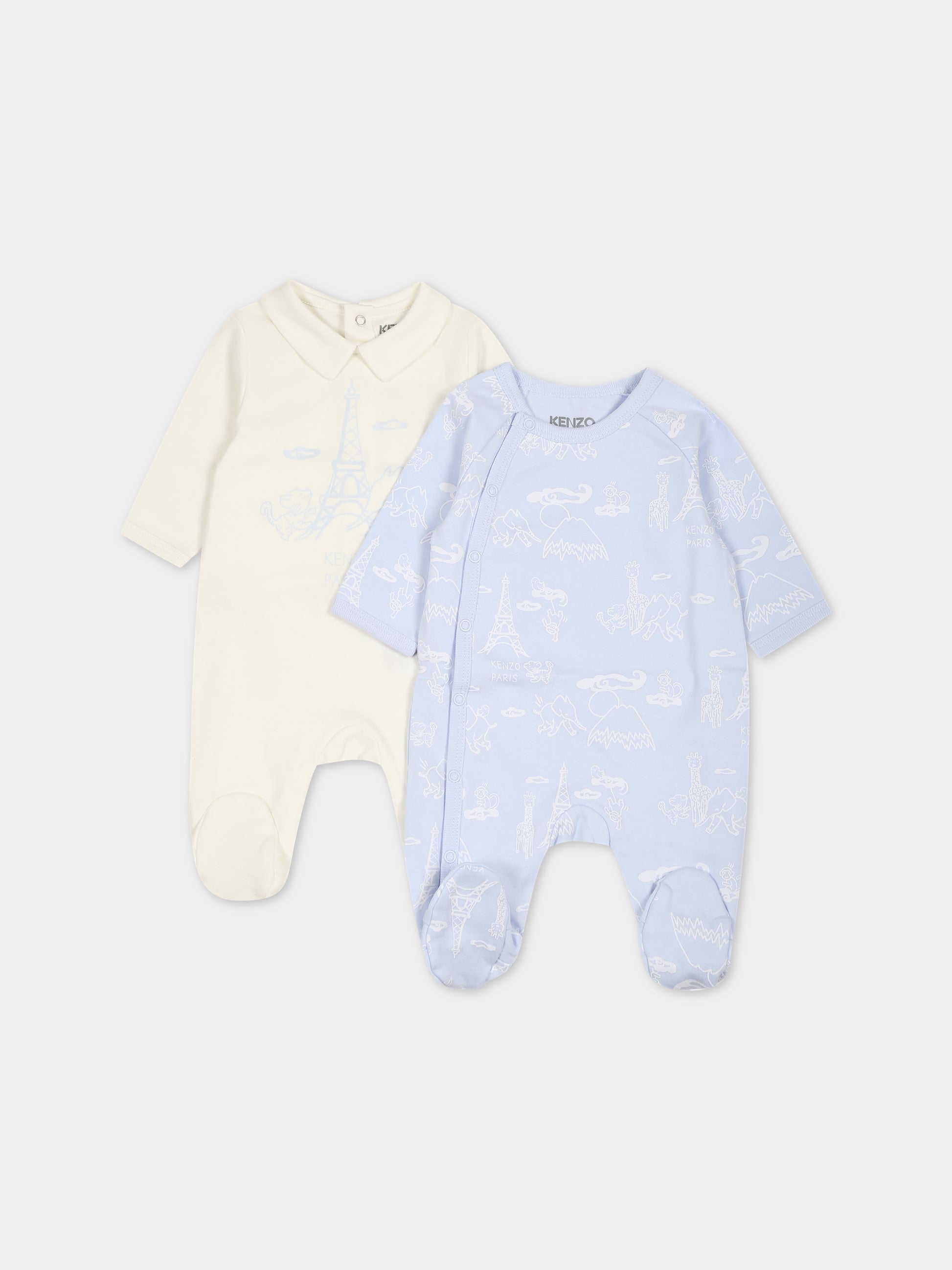 Set celeste per neonato con stampa e logo,Kenzo Kids,K98144 771