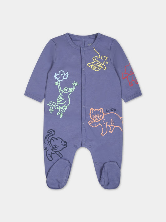 Tutina blu per neonato con logo e stampa,Kenzo Kids,K97057 81H