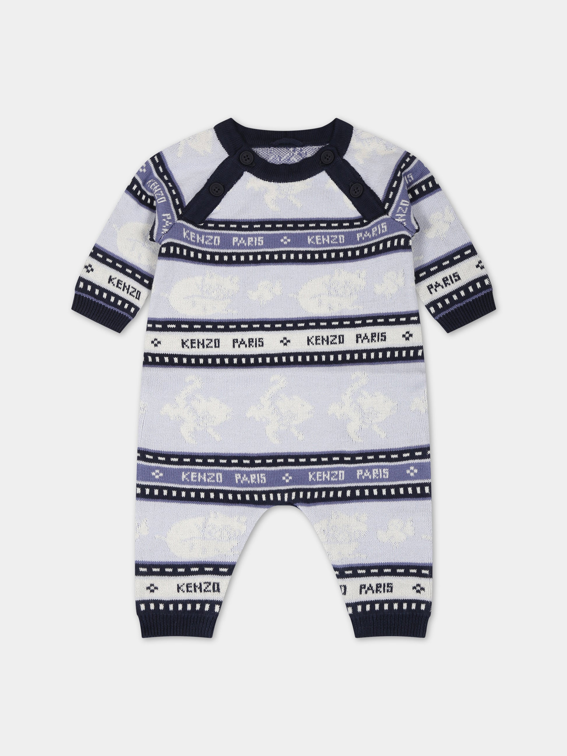 Tutina celeste per neonato con logo e animali,Kenzo Kids,K94110 771