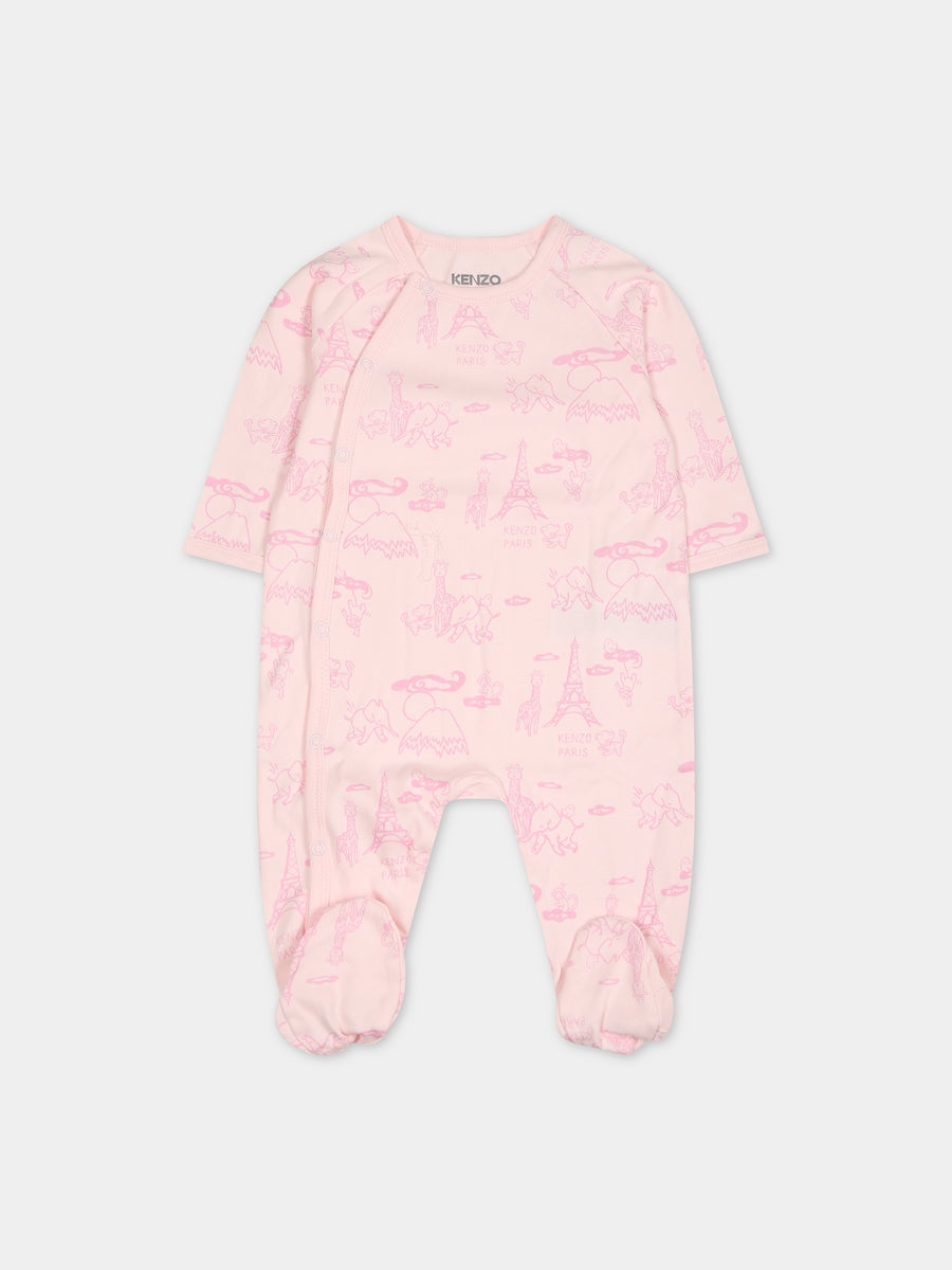 Set rosa per neonata con stampa e logo,Kenzo Kids,K98144 470