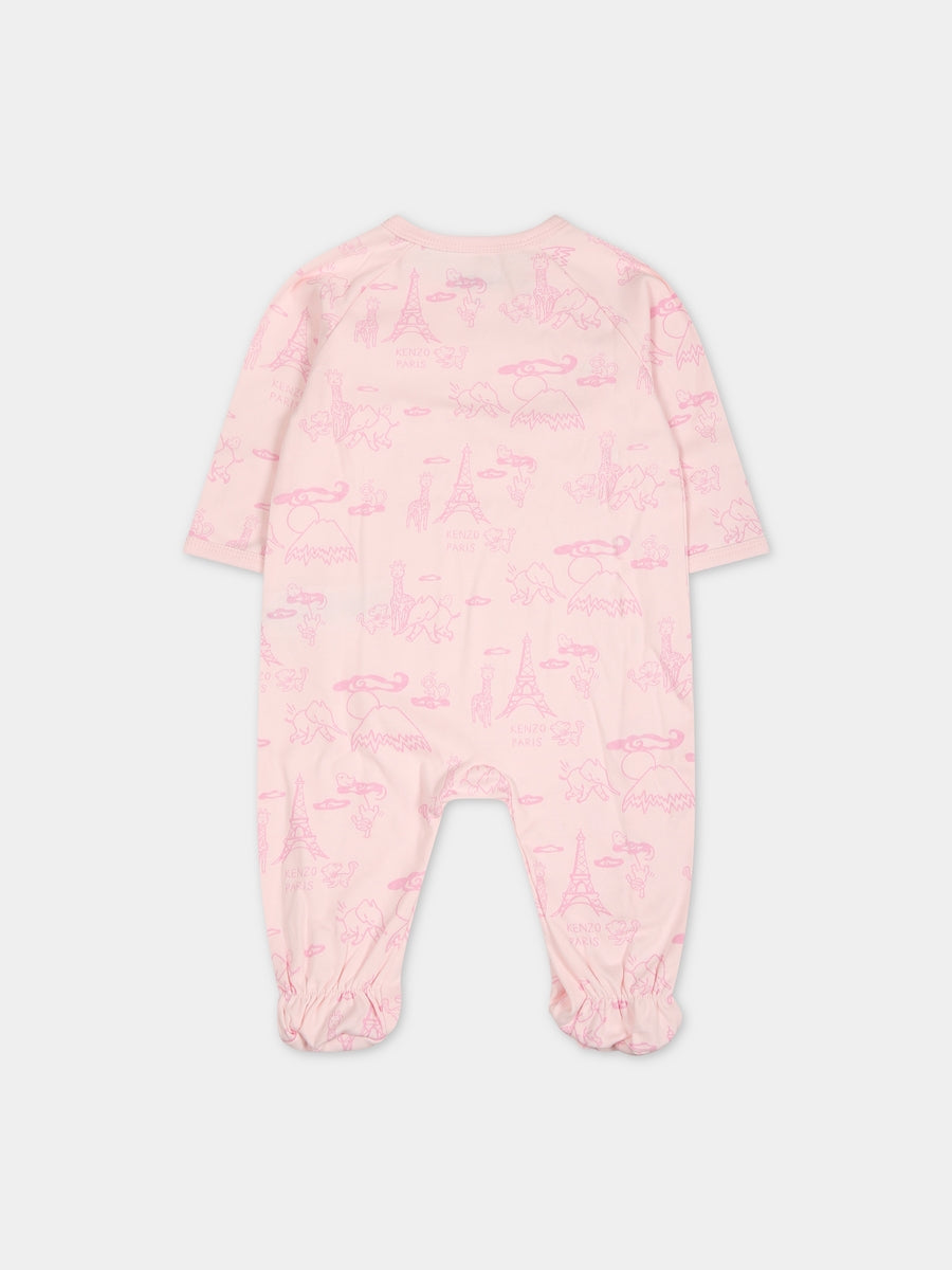 Set rosa per neonata con stampa e logo,Kenzo Kids,K98144 470