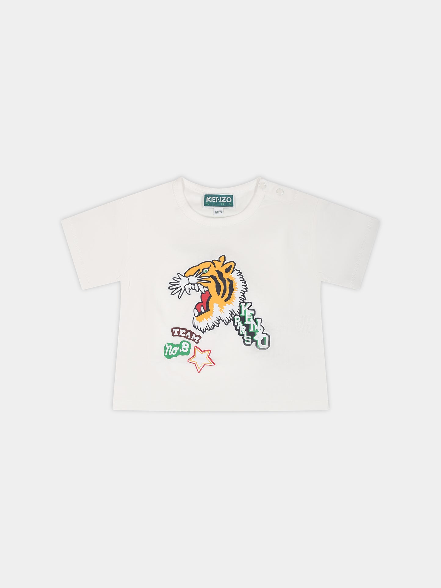 T-shirt bianca per neonato con tigre e logo,Kenzo Kids,K05505 12P