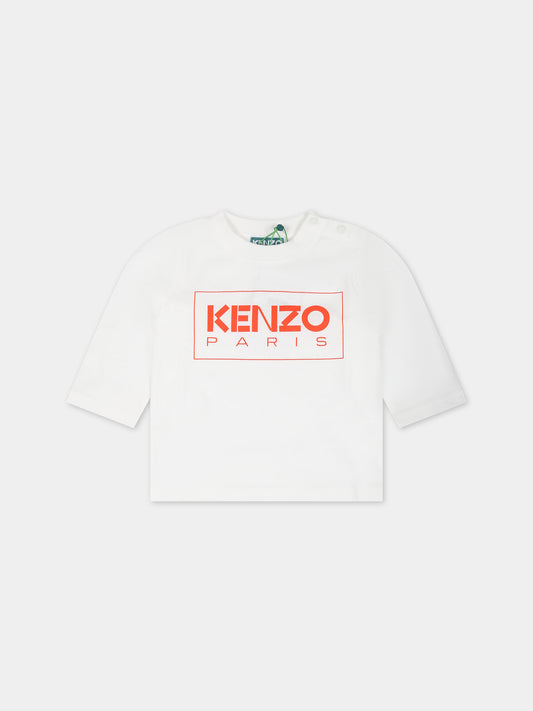 T-shirt bianca per neonati con logo,Kenzo Kids,K05529 12P