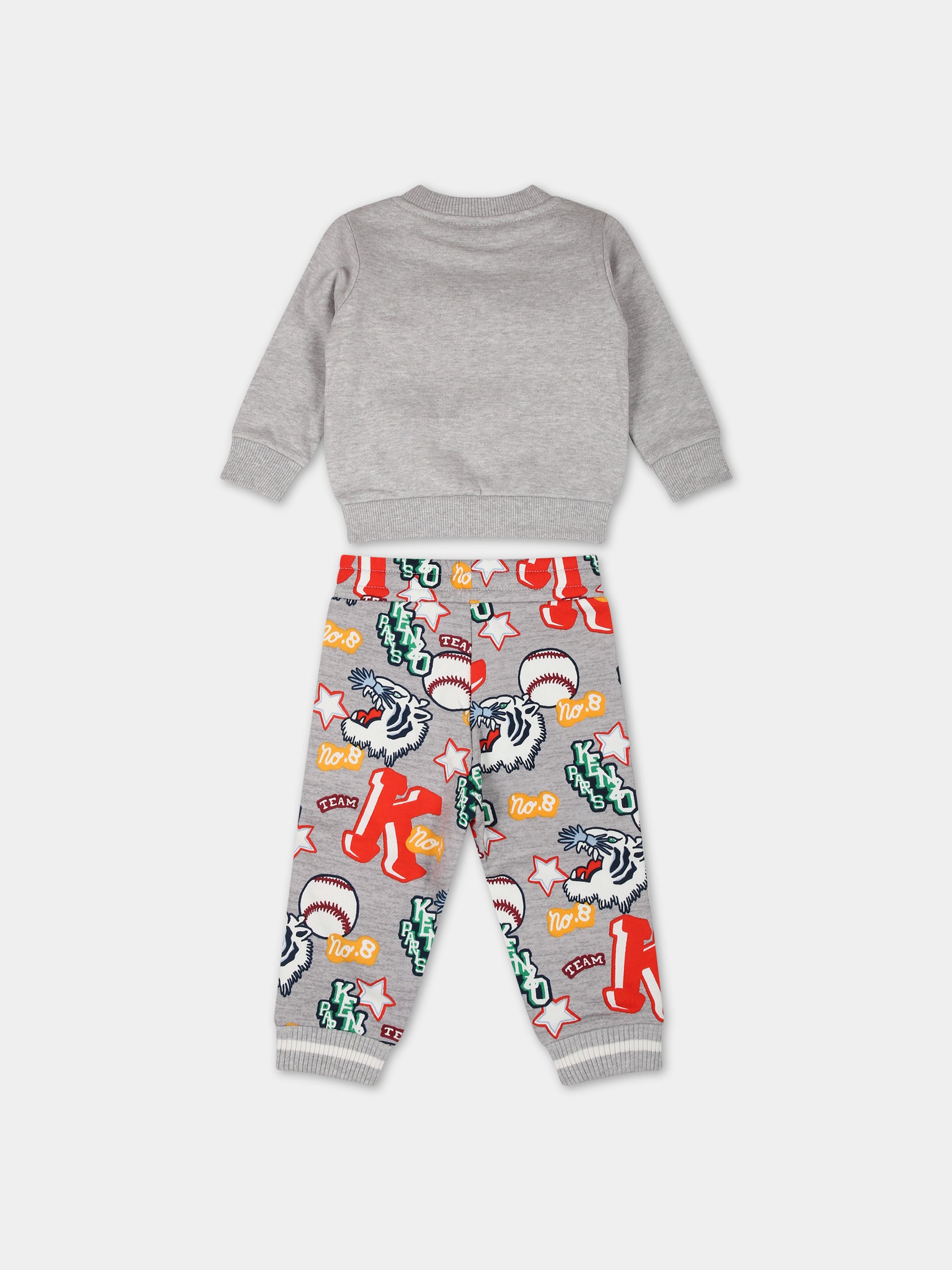 Completo grigio per neonato con tigre e logo,Kenzo Kids,K08068 A03