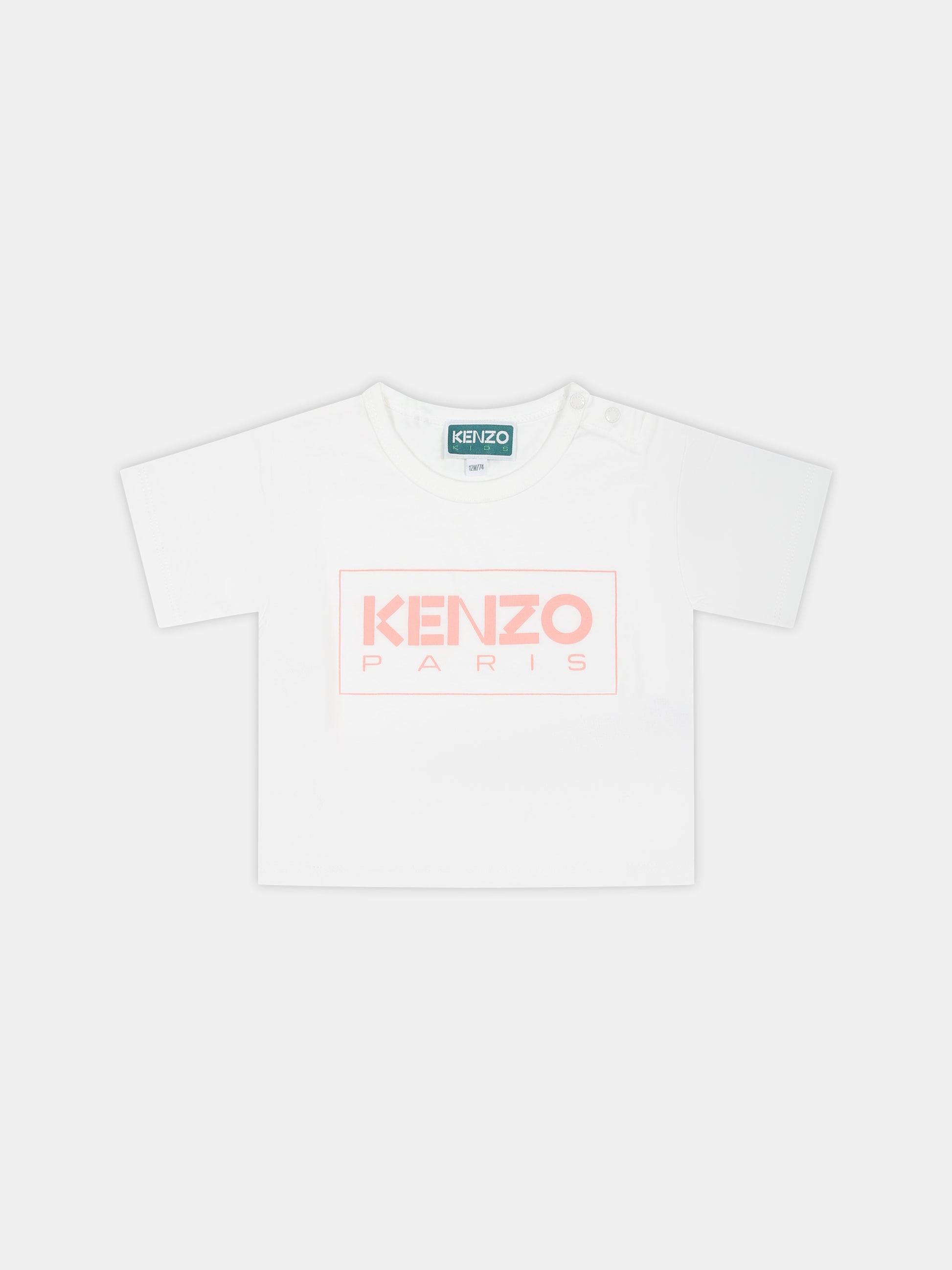 T-shirt bianca per neonata con logo,Kenzo Kids,K05509 12P