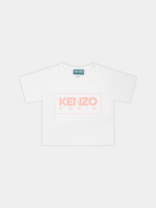T-shirt bianca per neonata con logo,Kenzo Kids,K05509 12P