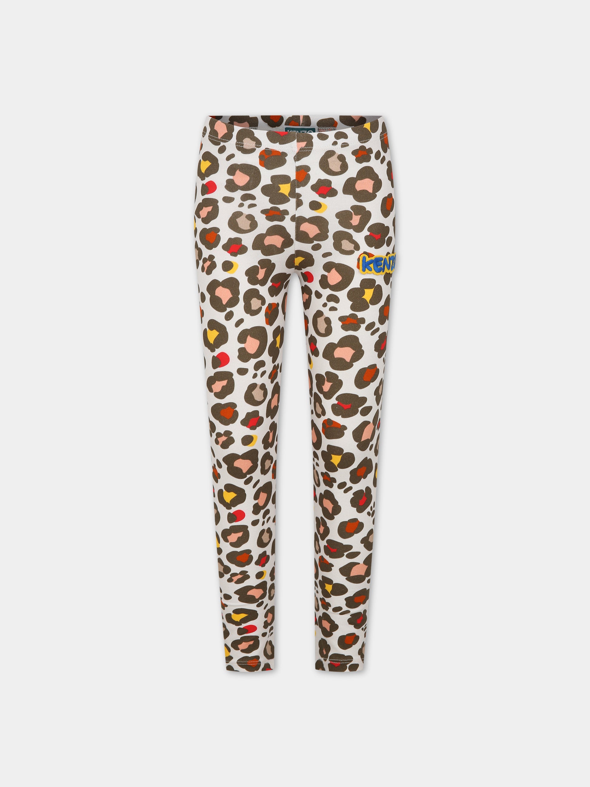 Leggings bianchi per bambina con stampa e logo,Kenzo Kids,K14266 261