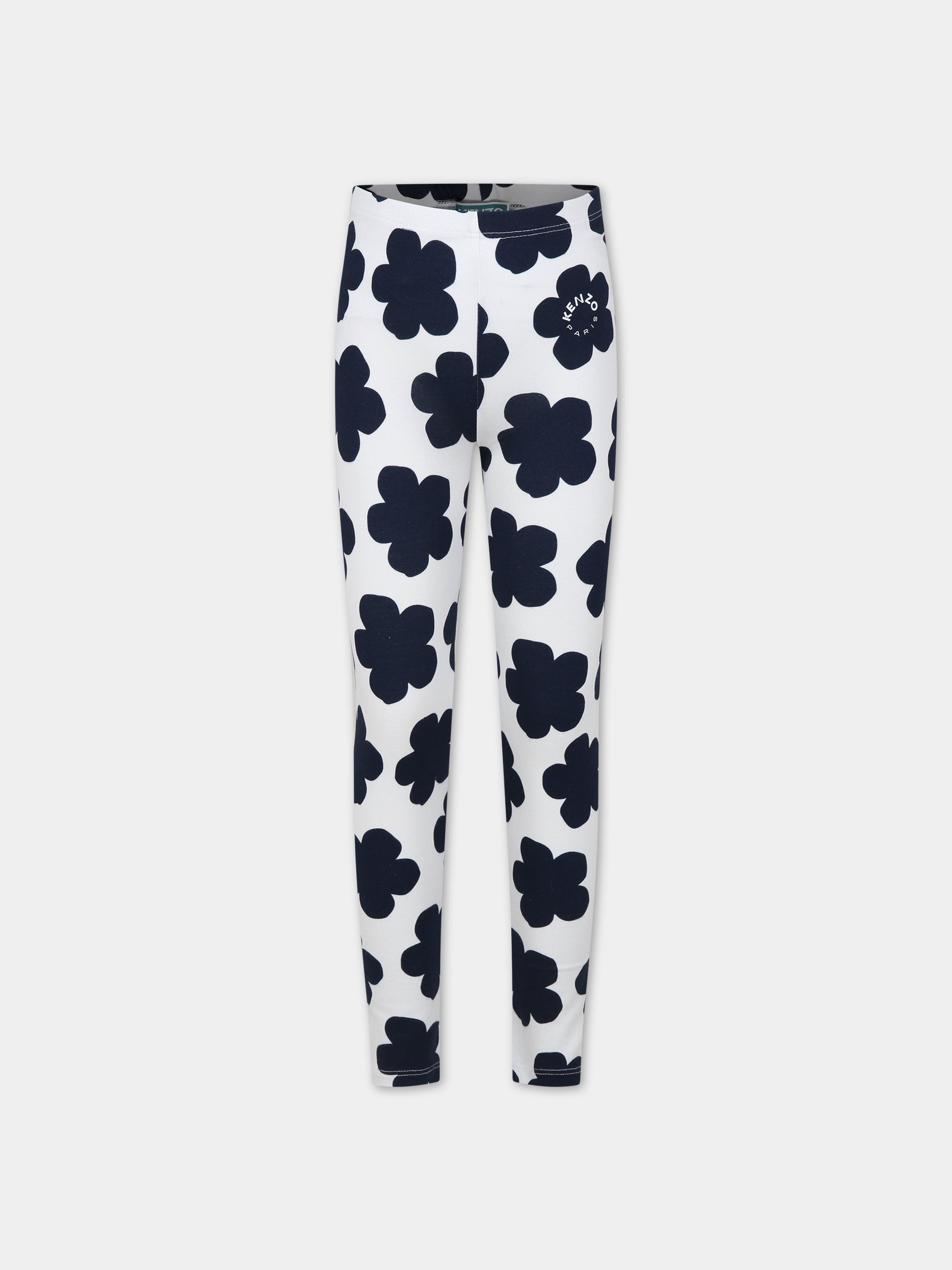Leggings avorio per bambina con logo e fiori,Kenzo Kids,K14269 12P