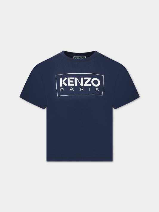 T-shirt blu per bambino con logo,Kenzo Kids,K55010 84A
