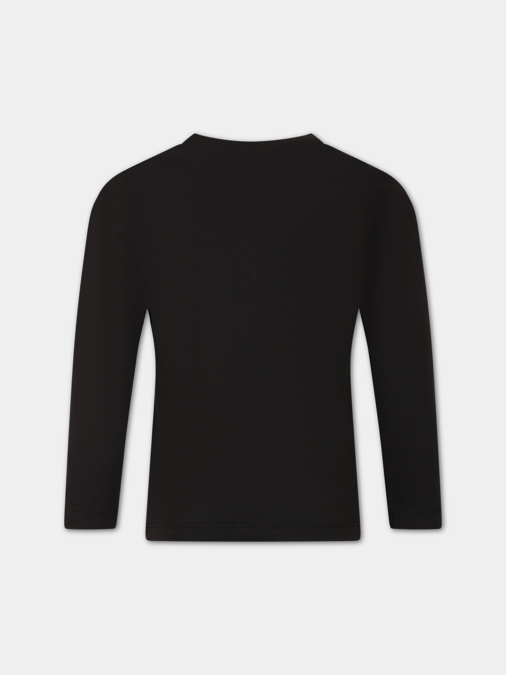 T-shirt nera per bambino con elefante e logo,Kenzo Kids,K25862 095