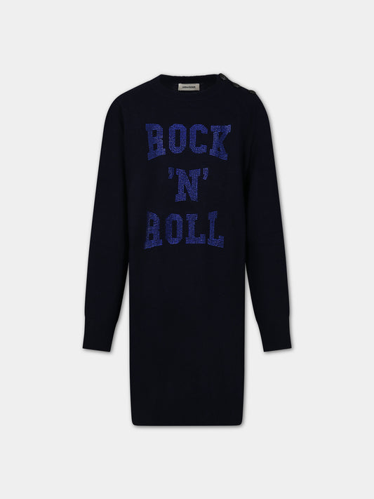 Vestito blu per bambina con scritta,Zadig & Voltaire Kids,X12206 84E