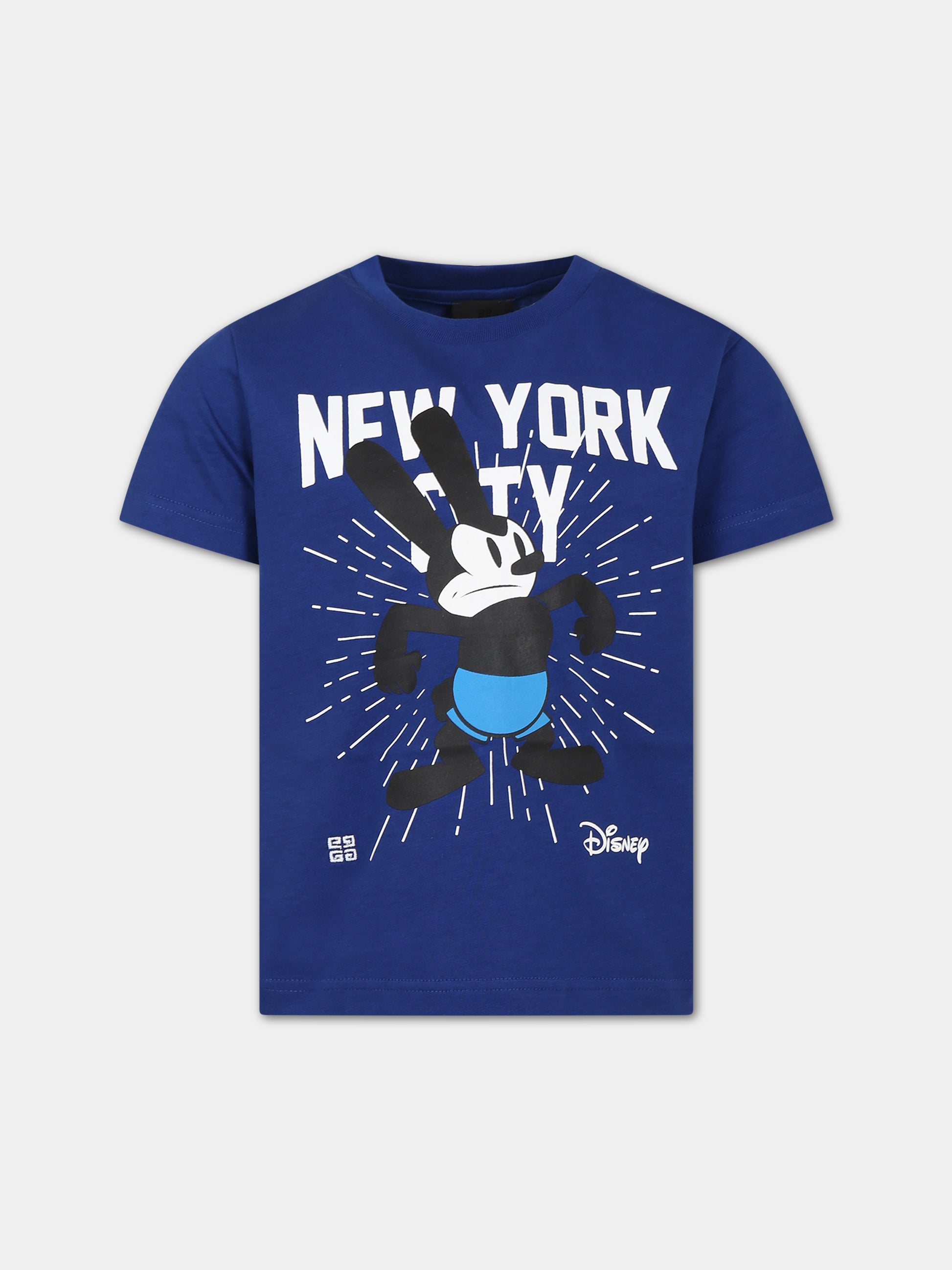 T-shirt blu per bambino con Oswald e logo,Givenchy Kids,H25454 841