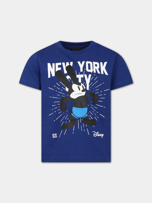 T-shirt blu per bambino con Oswald e logo,Givenchy Kids,H25454 841