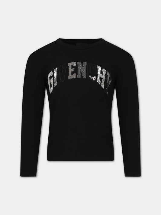 T-shirt nera per bambina con logo,Givenchy Kids,H15340 09B