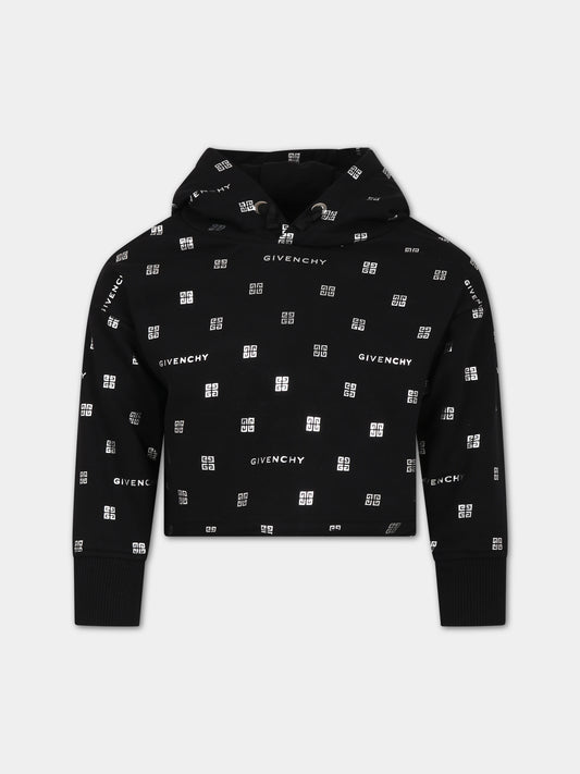 Felpa nera per bambina con logo,Givenchy Kids,H15350 09B