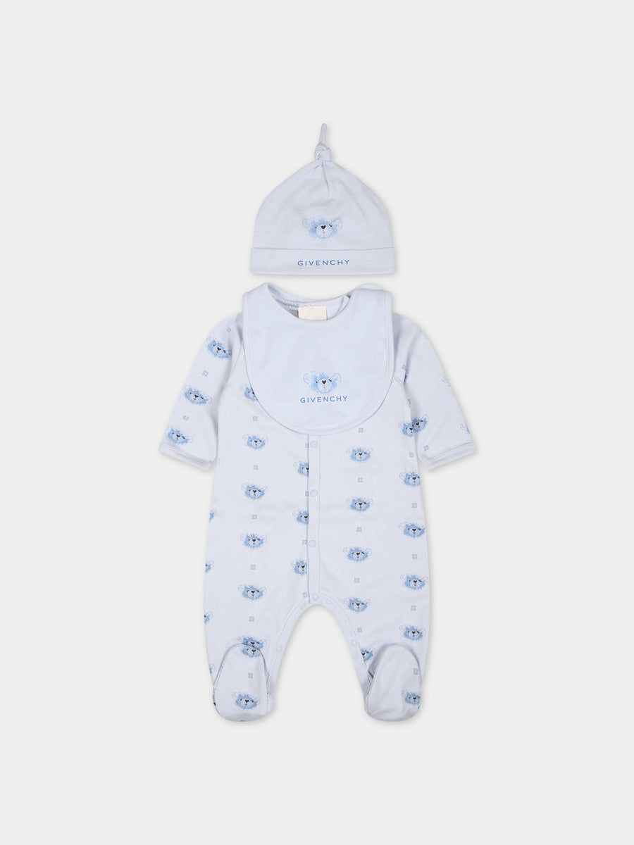 Set celeste per neonato con logo e stampa,Givenchy Kids,H98182 771