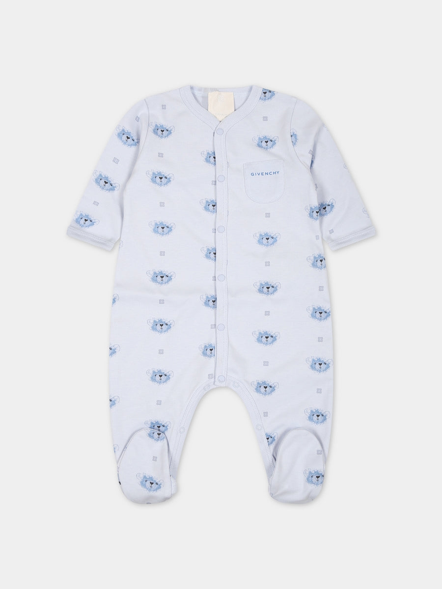 Set celeste per neonato con logo e stampa,Givenchy Kids,H98182 771
