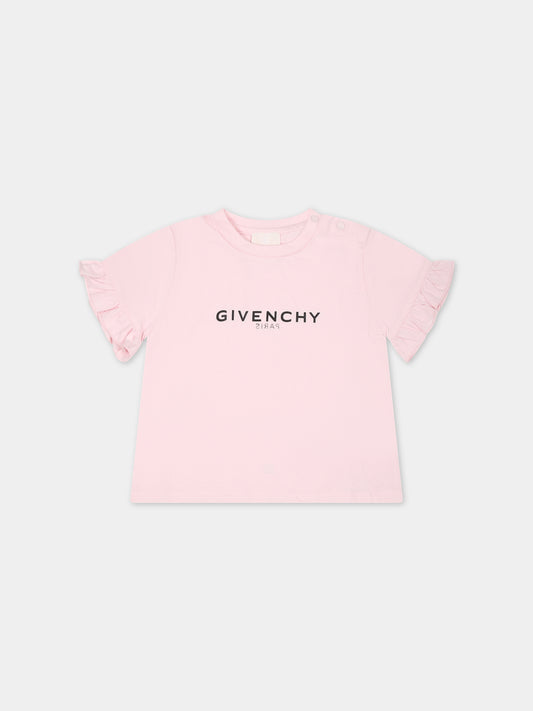 T-shirt rosa per neonata con logo,Givenchy Kids,H05282 44Z