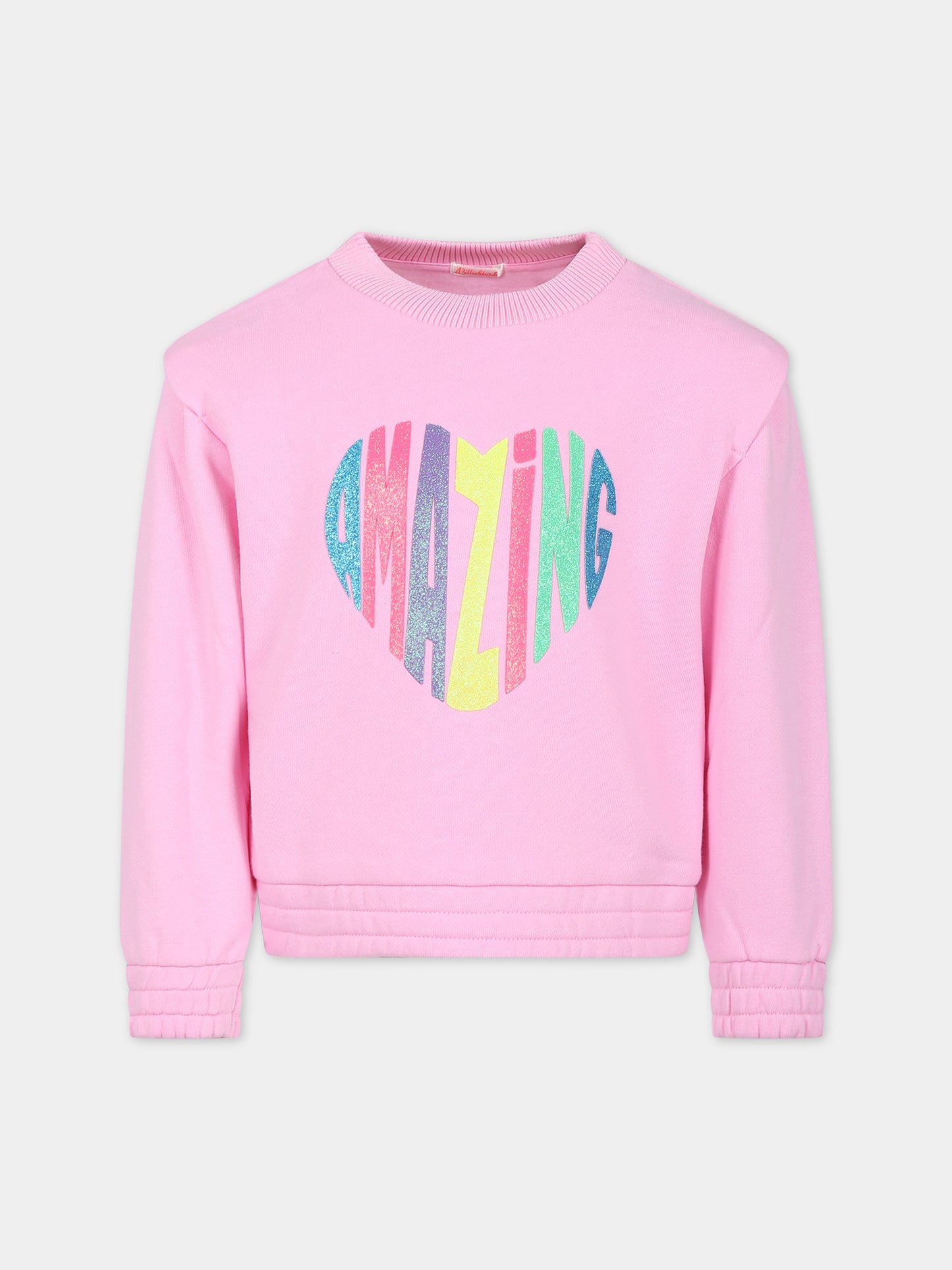 Felpa rosa per bambina con scritta,Billieblush,U15C18 47C