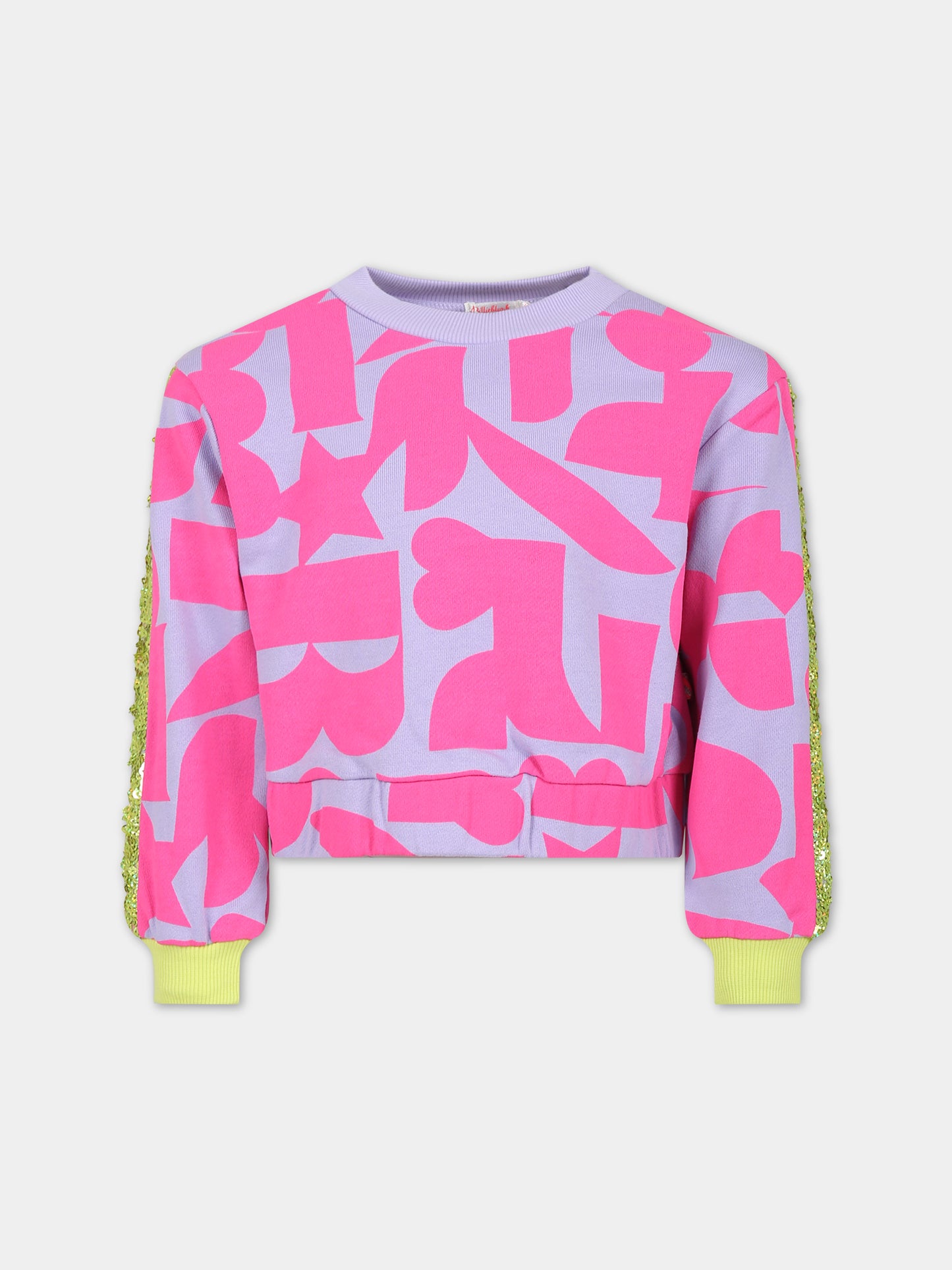 Felpa viola per bambina con stampe,Billieblush,U15B81 47M