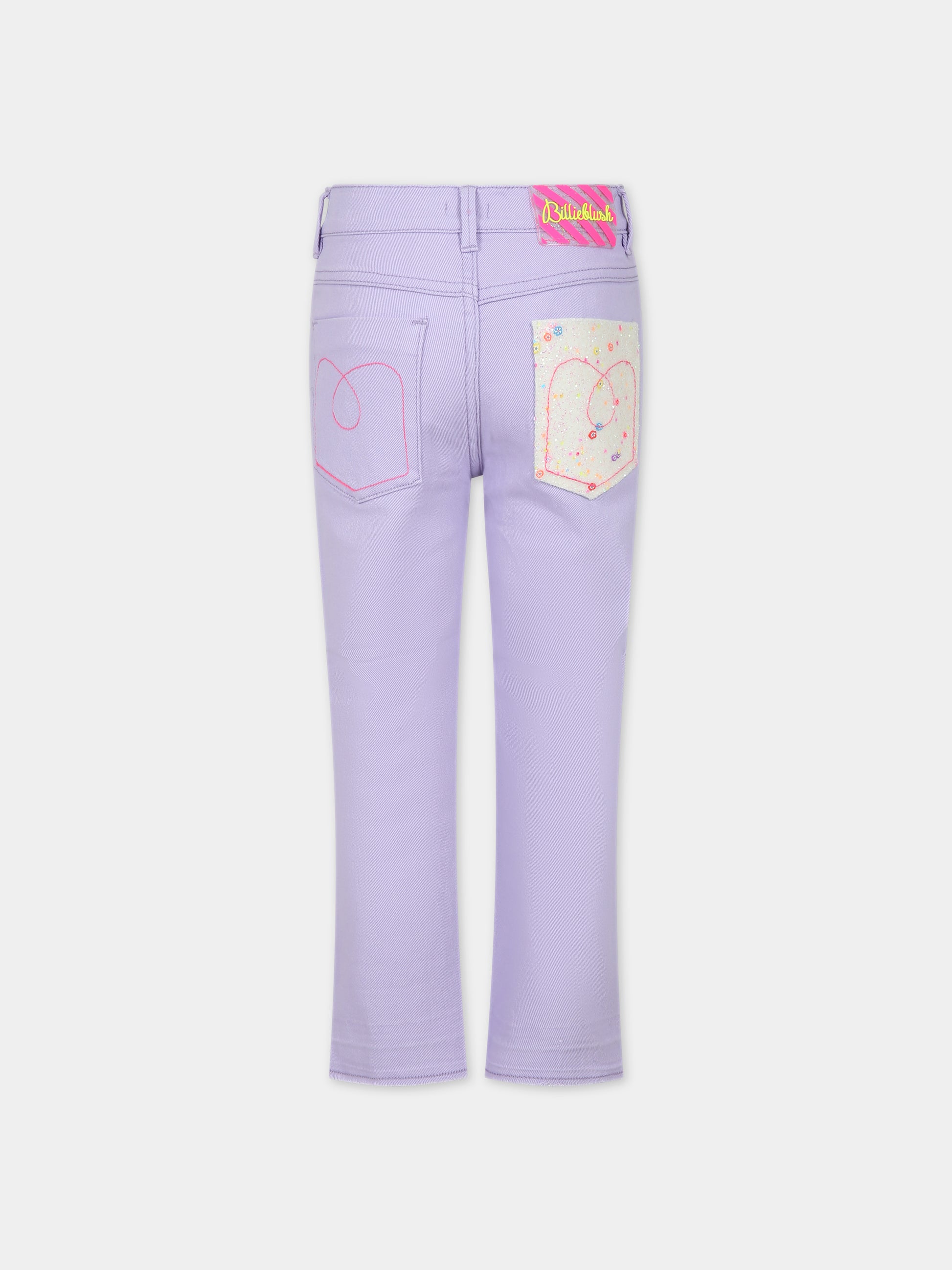 Jeans viola per bambina con logo,Billieblush,U14702 925