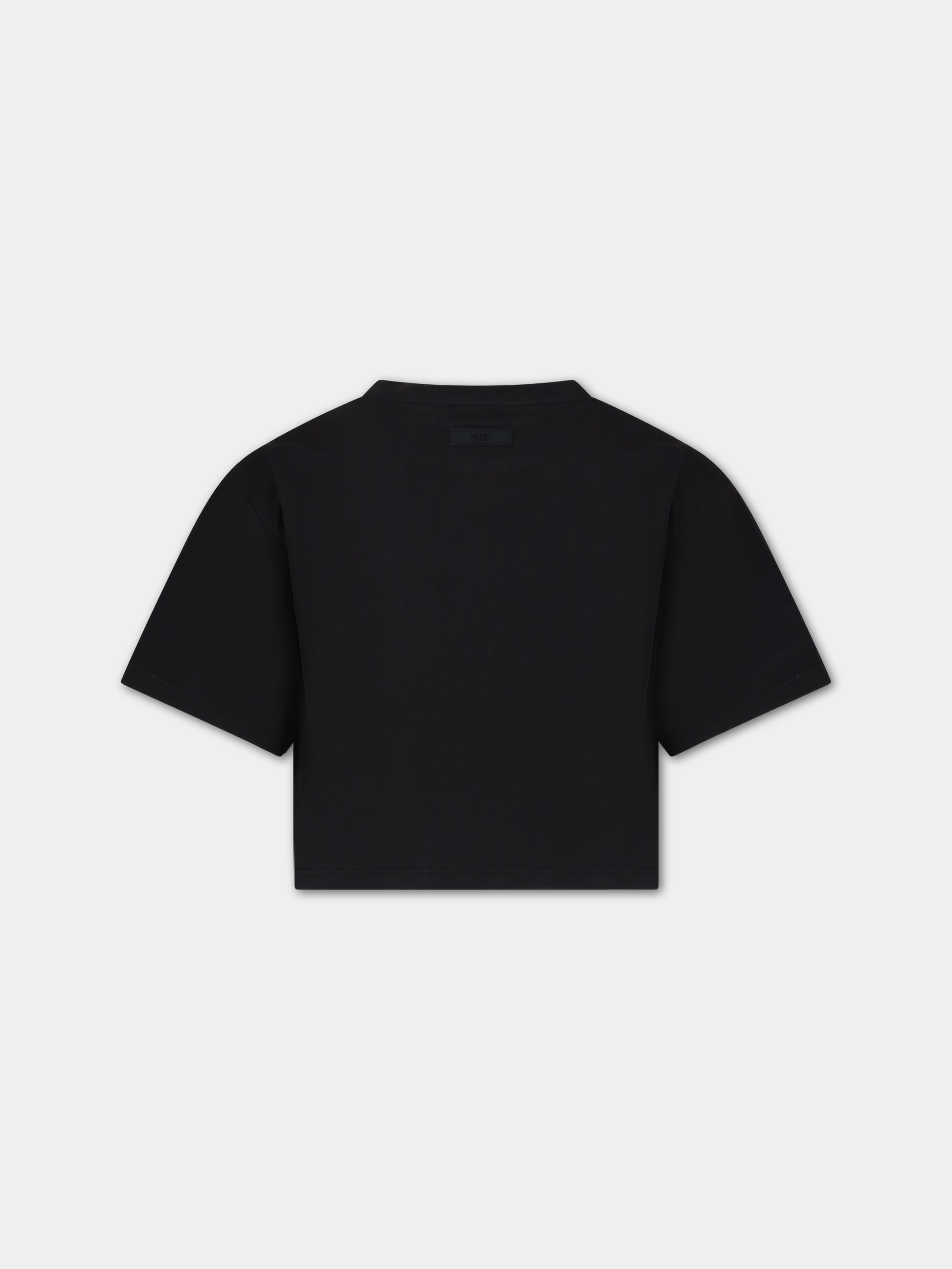 T-shirt nero per bambina con logo e scritta,Dkny,D35T18 09B