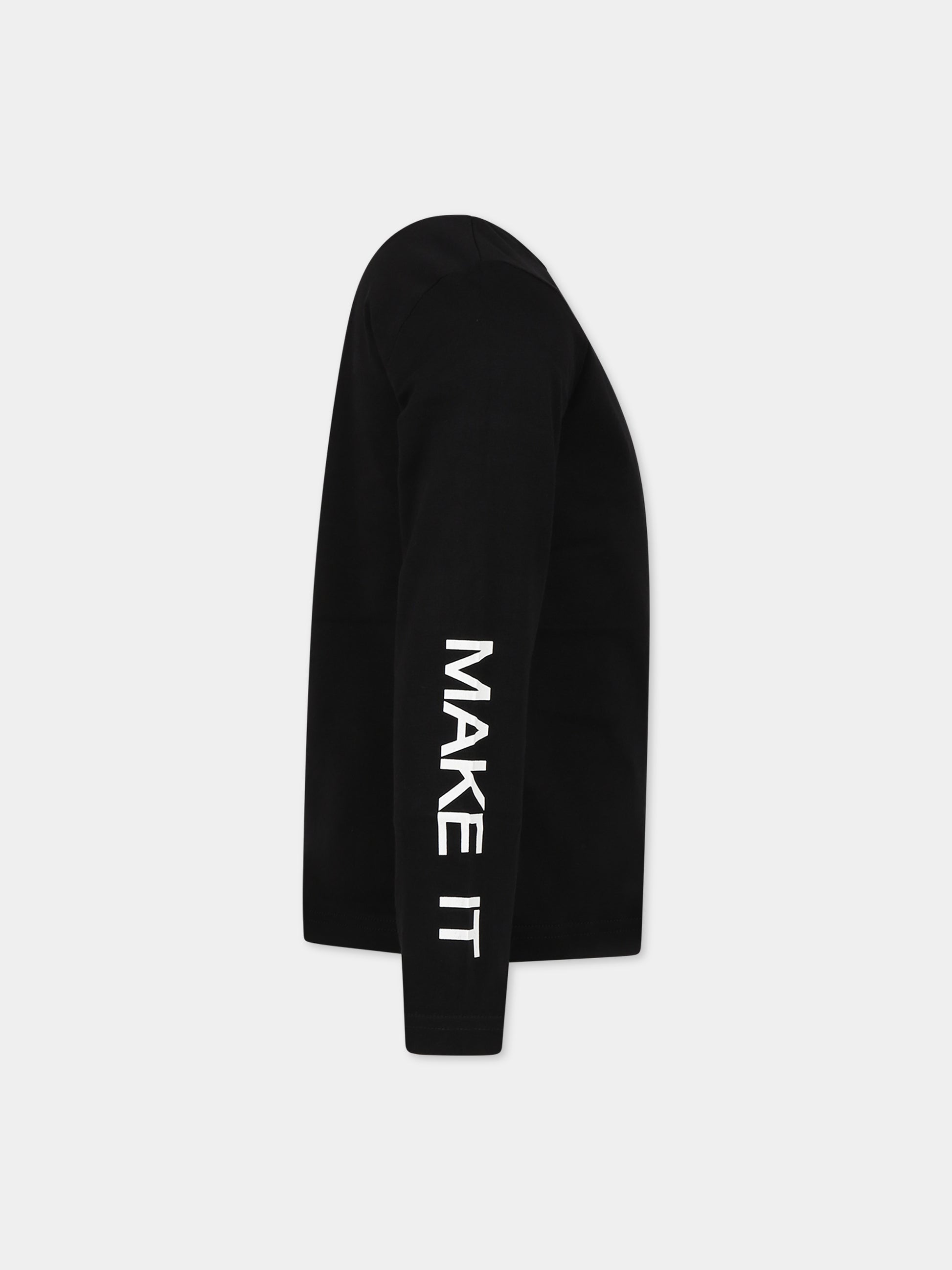 T-shirt nera per bambina con logo,Dkny,D55007 09B