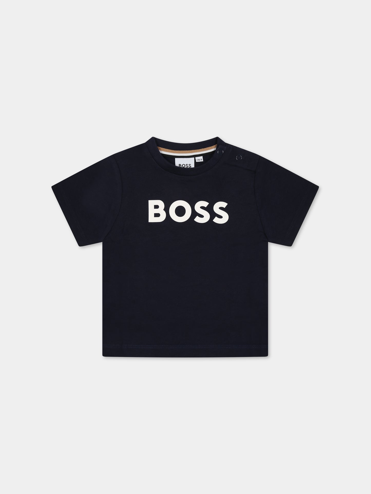 T-shirt blu per neonato con logo,Boss,J05A20 849