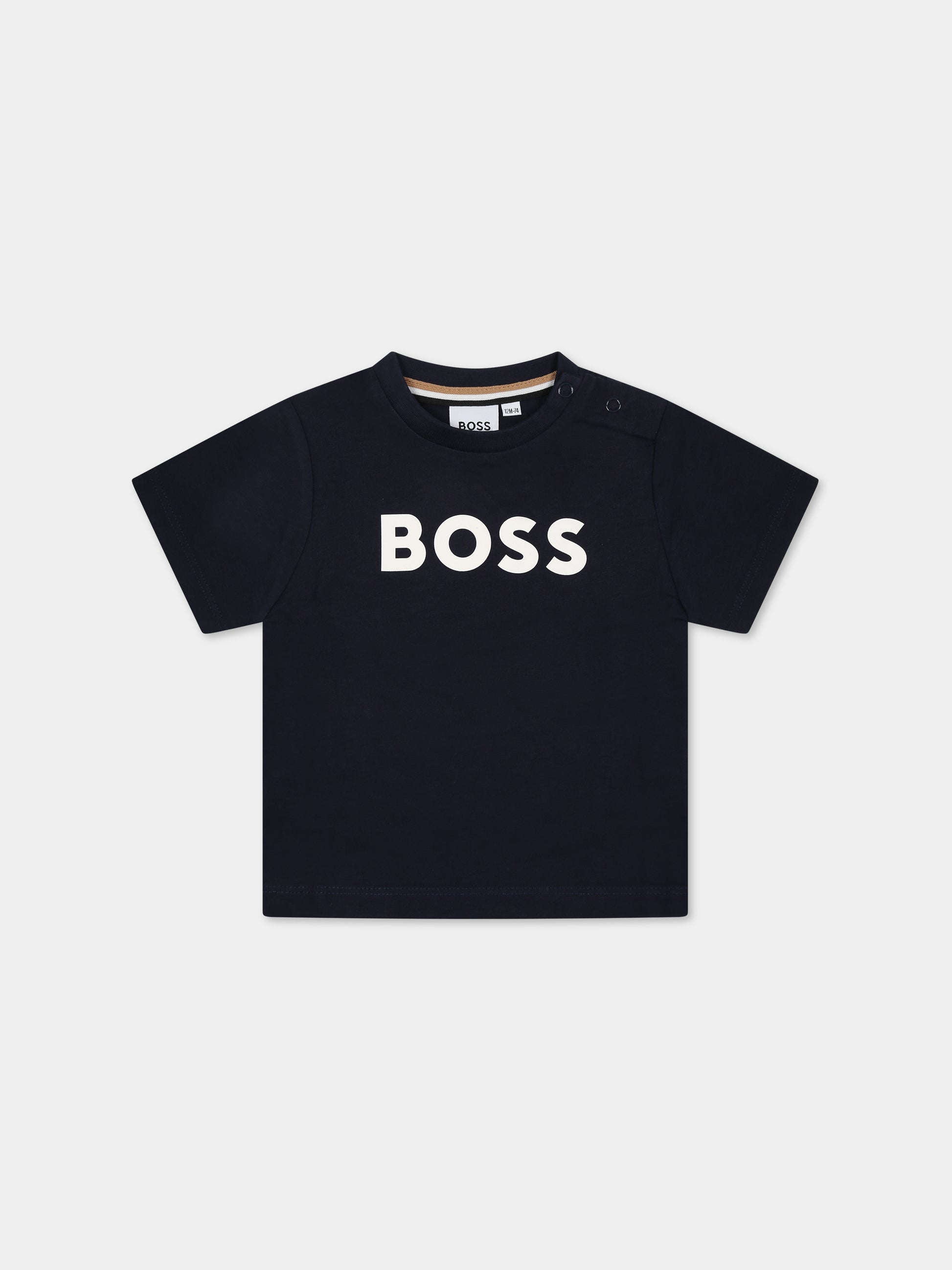 T-shirt blu per neonato con logo,Boss,J05A20 849