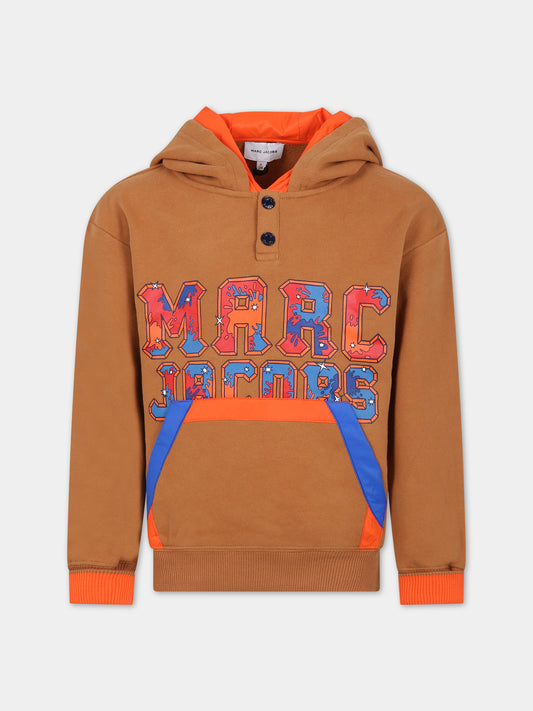 Felpa beige per bambino con logo,Little Marc Jacobs,W25623 ROSSO