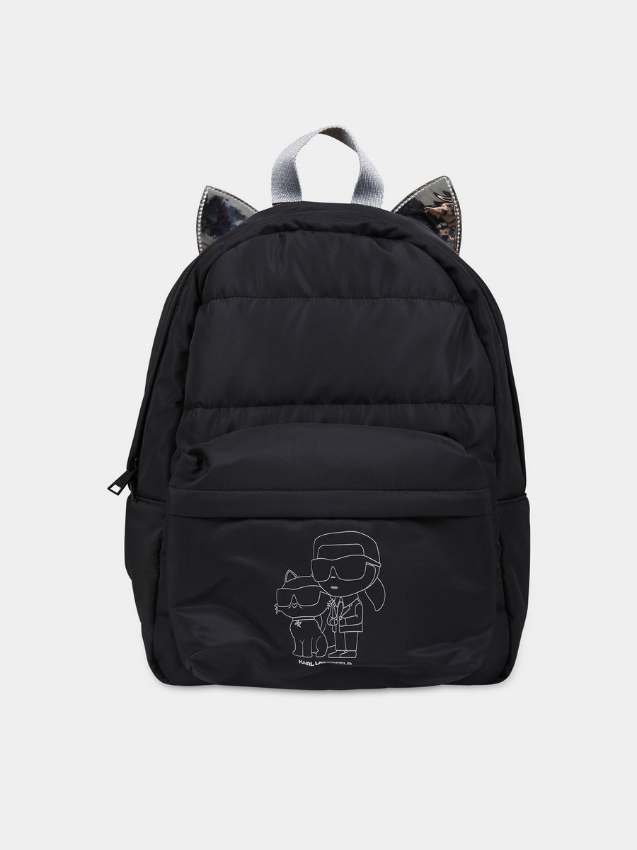Zaino nero per bambini con Karl e Choupette,Karl Lagerfeld Kids,Z10167 09B
