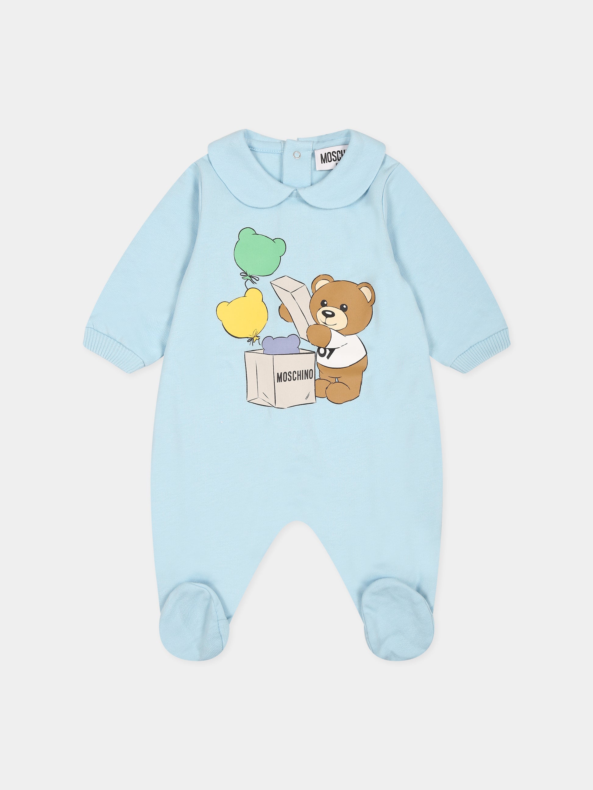 Set celeste per neonato con Teddy bear e stampa,Moschino Kids,MUY05K LCA40 40304