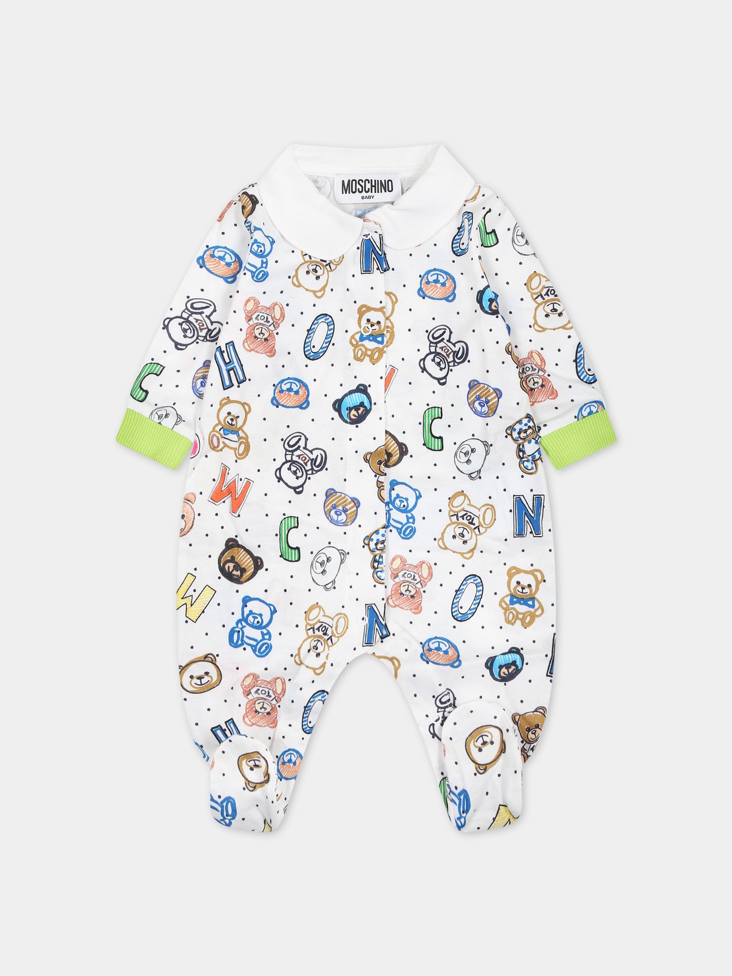 Set bianco per neonati con Teddy Bear e logo,Moschino Kids,MMY04X LAB72 80799