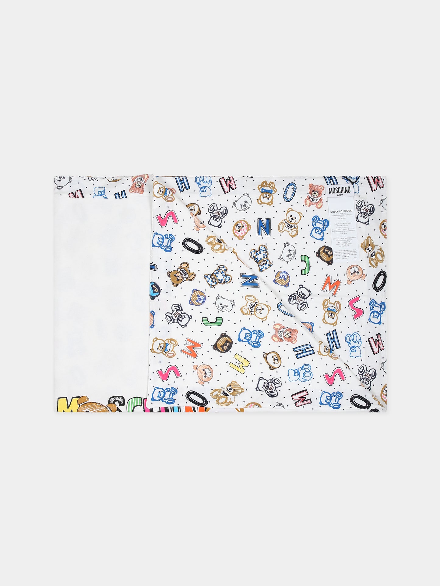 Coperta bianca per neonati con logo,Moschino Kids,MMB00C LAB72 80799