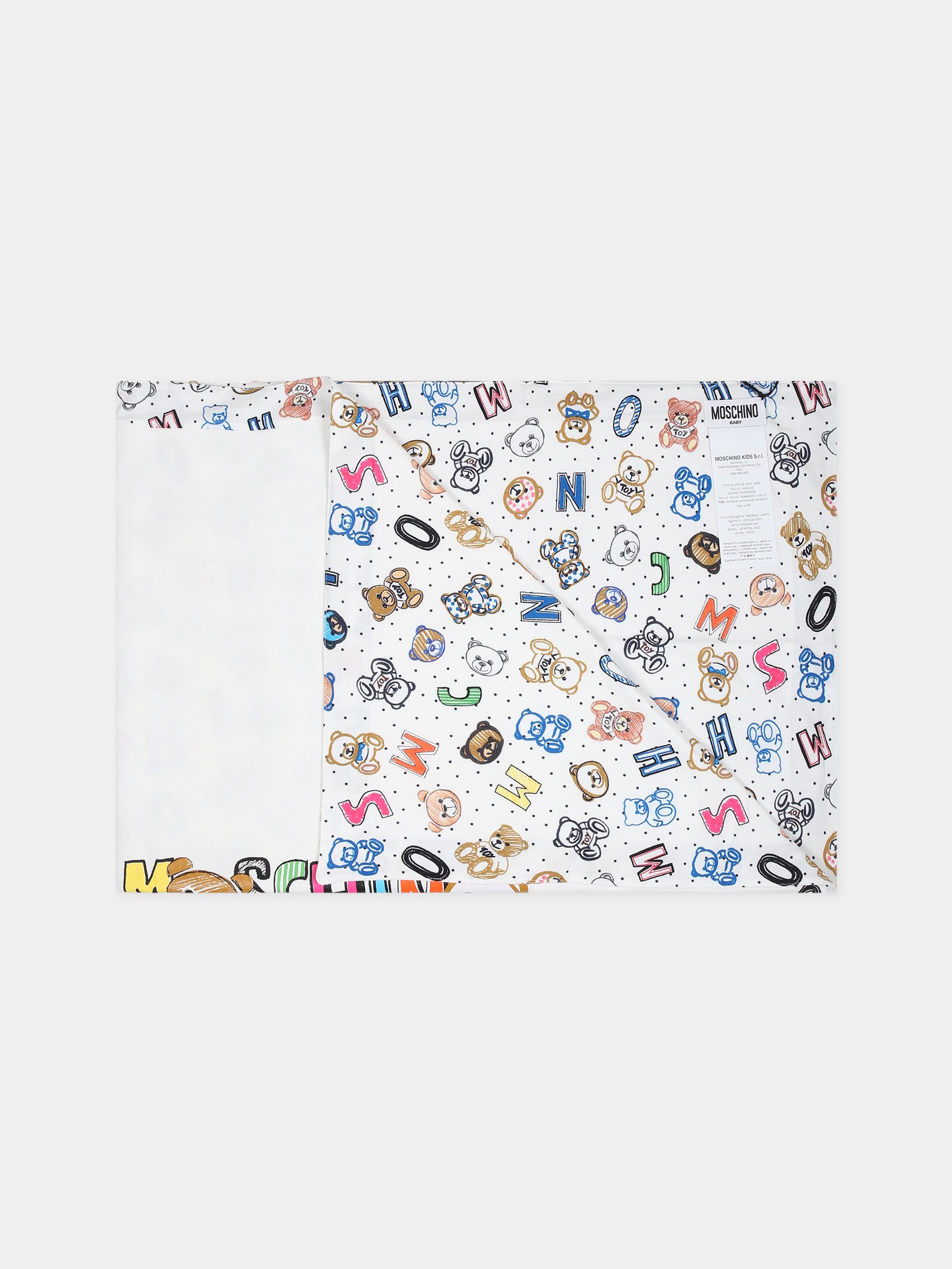 Coperta bianca per neonati con logo,Moschino Kids,MMB00C LAB72 80799