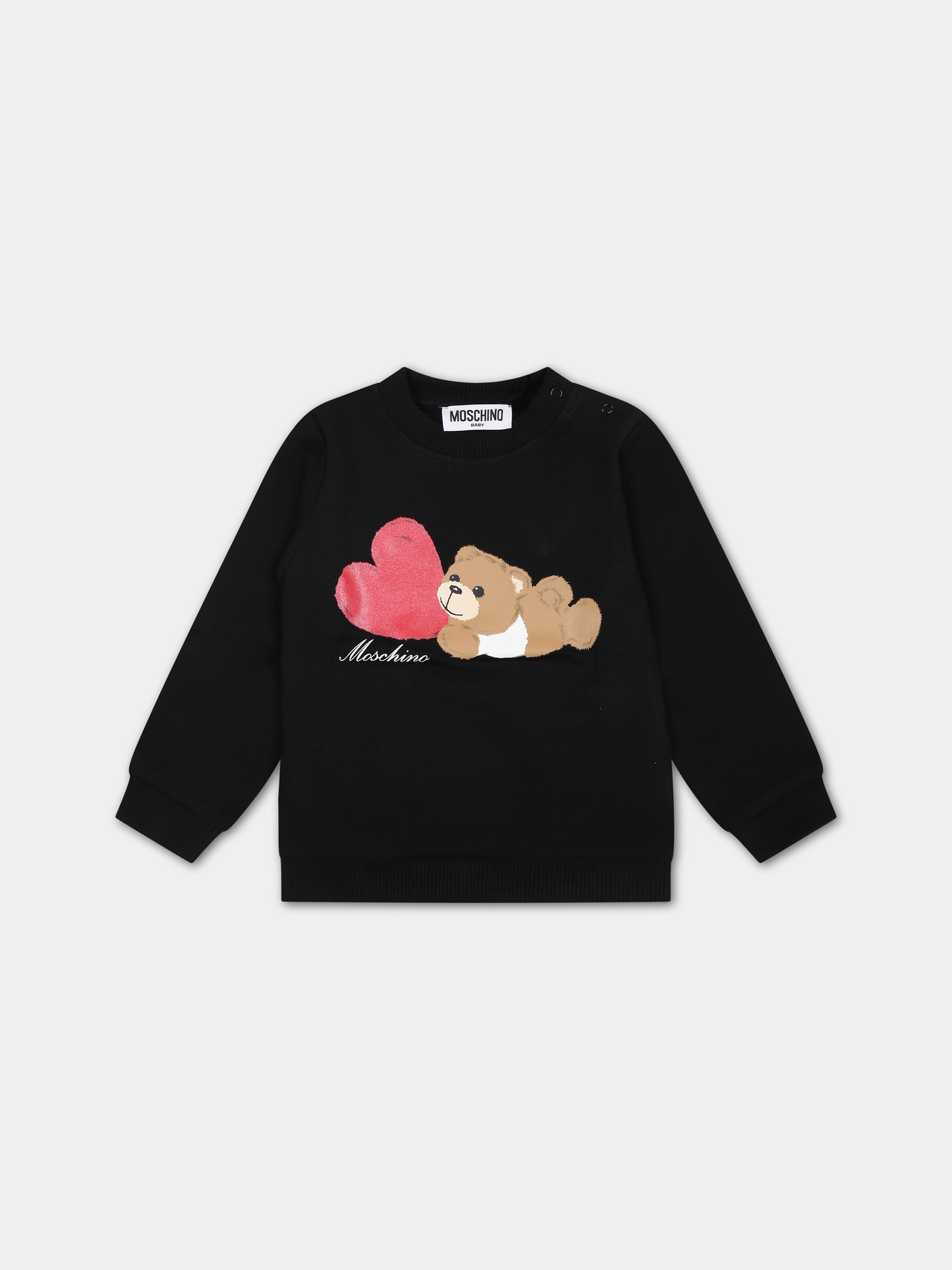 Felpa nera per neonata con Teddy Bear e cuore,Moschino Kids,MAF02K LDA16 60100