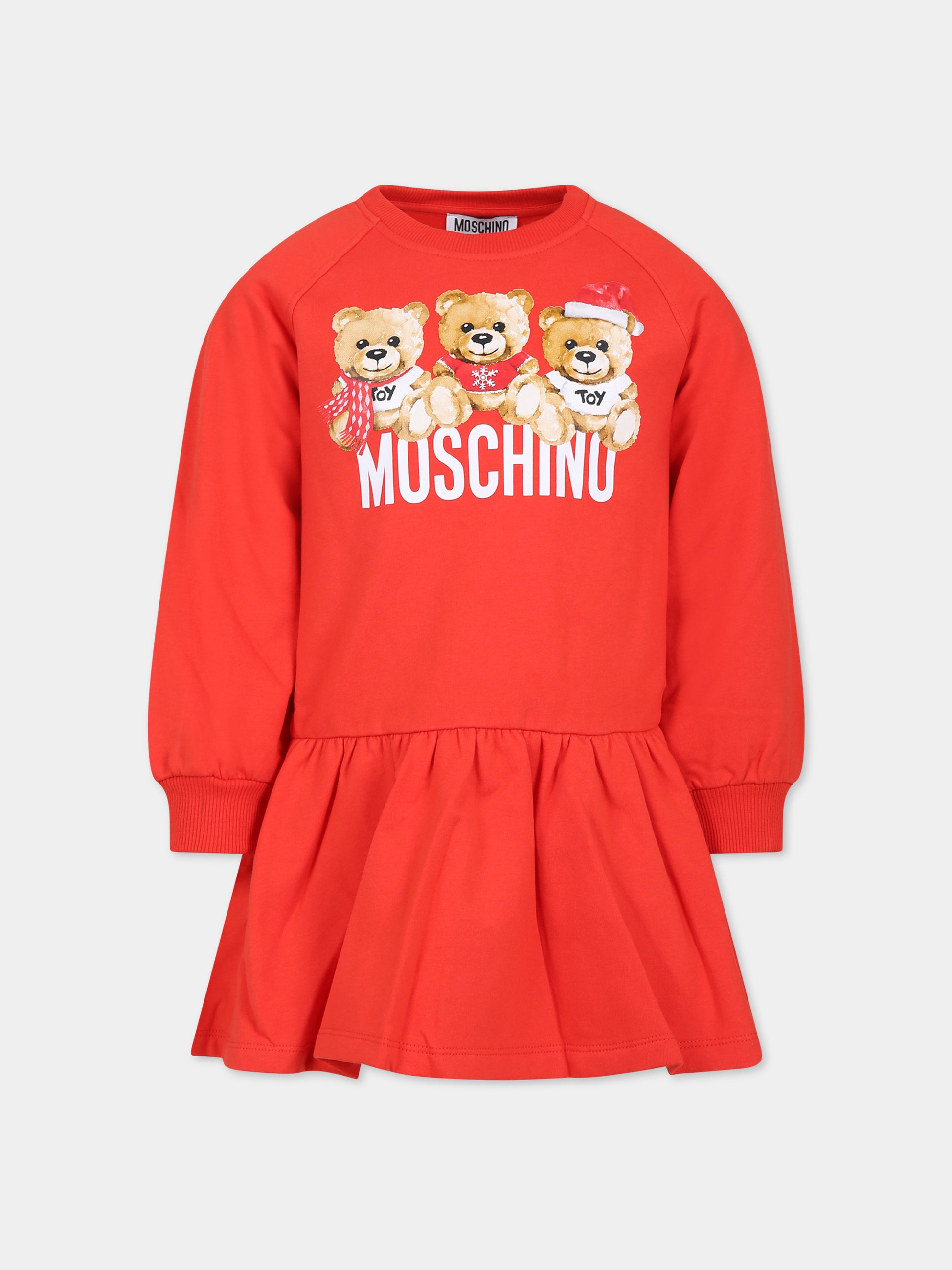 Vestito rosso per bambina con Teddy Beare logo,Moschino Kids,HDV0DN LDA26 50109