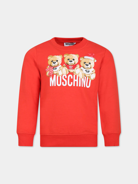 Felpa rossa per bambini con Teddy Bears,Moschino Kids,HVF05R LDA26 50109