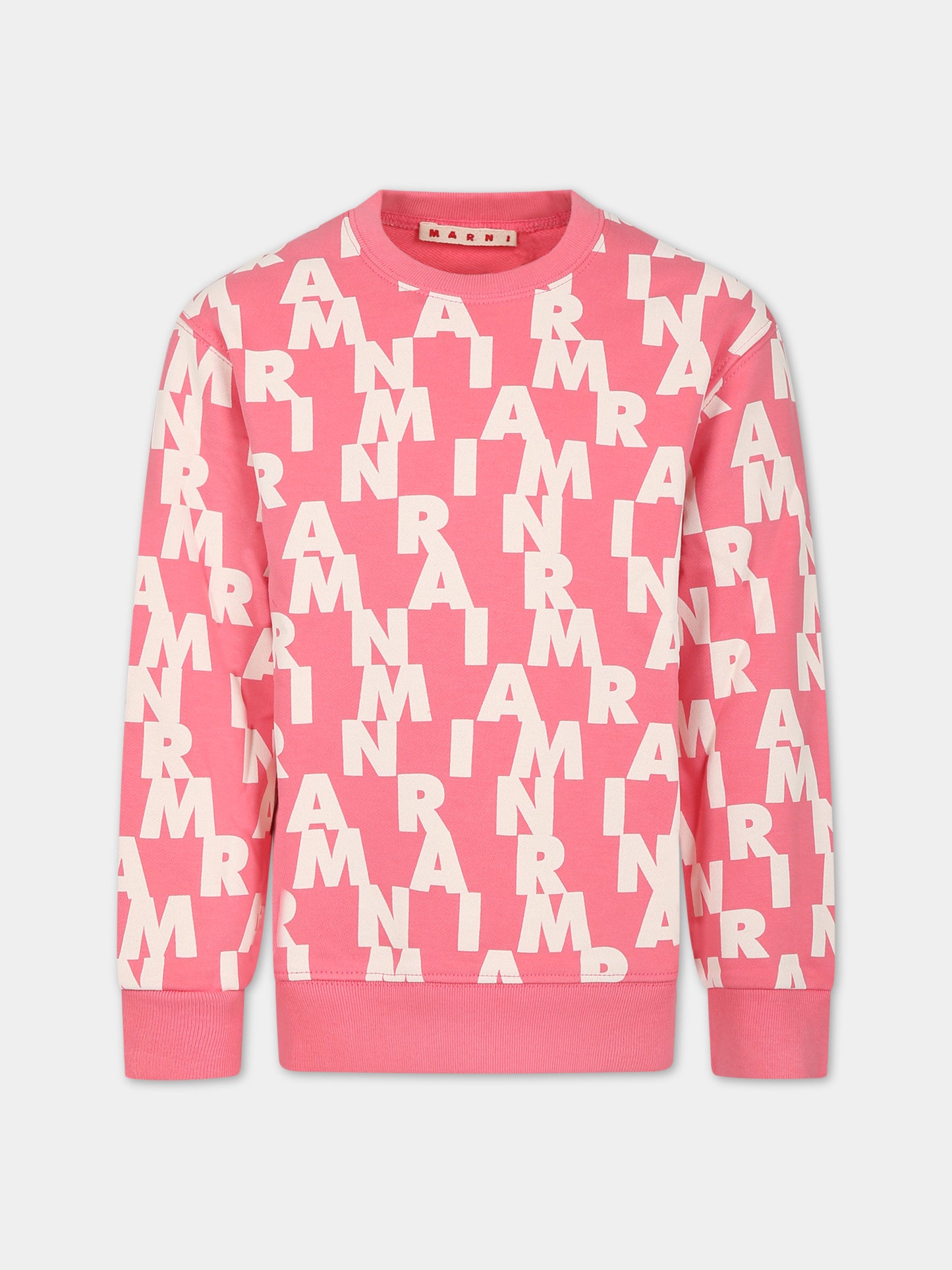 Felpa rosa con stampa logo bianco per bambina,Marni Kids,M00929 0M338