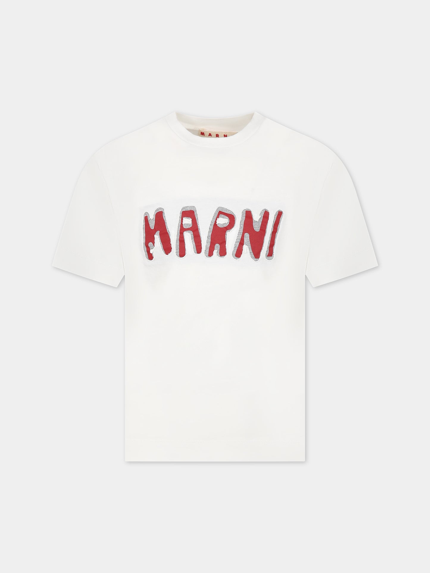 T-shirt bianca con logo rosso per bambini,Marni Kids,M00921 0M108