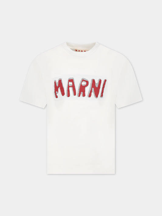 T-shirt bianca con logo rosso per bambini,Marni Kids,M00921 0M108