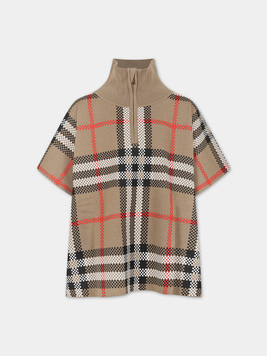 Cappa beige per bambina con iconico check vintage,Burberry Kids,8068387