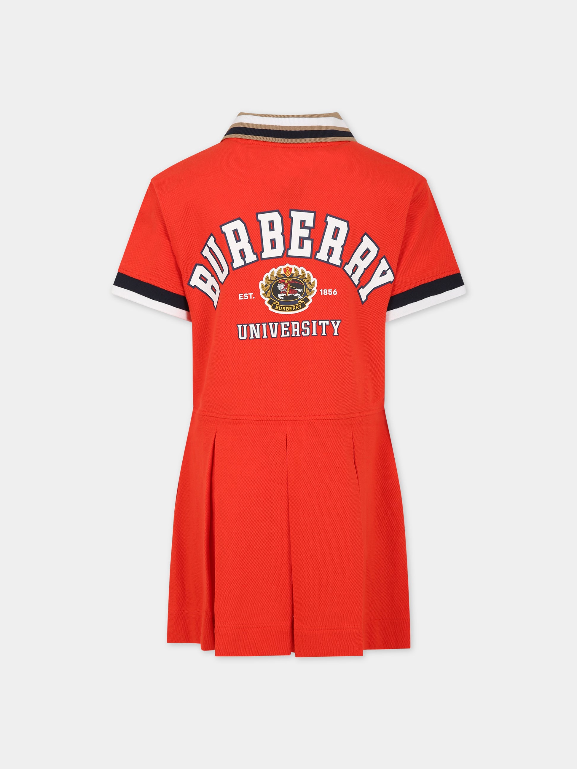 Vestito rosso per bambina con stampa e logo,Burberry Kids,8072139