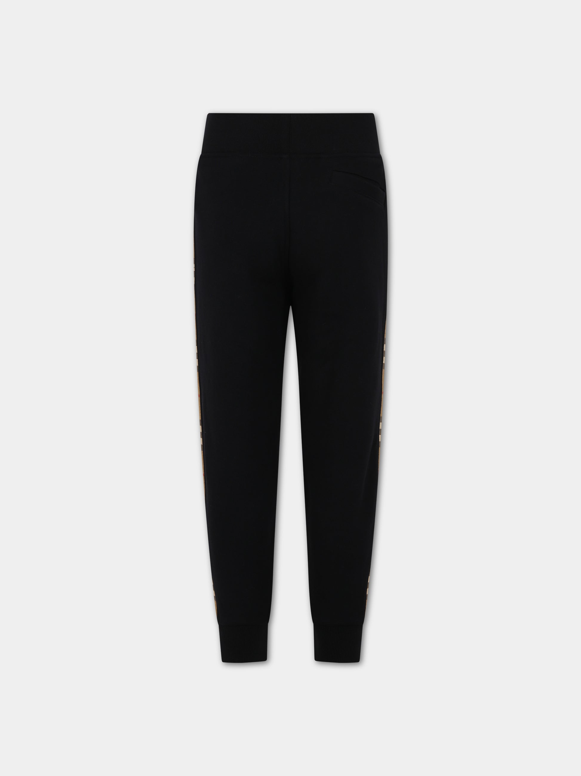 Pantaloni neri per bambino con iconico check vintage,Burberry Kids,8068431