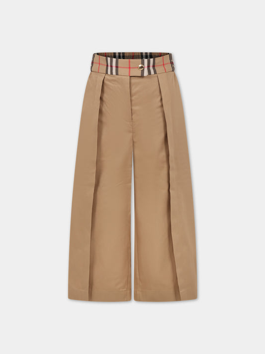 Pantaloni beige per bambina con iconico check vintage,Burberry Kids,8068047
