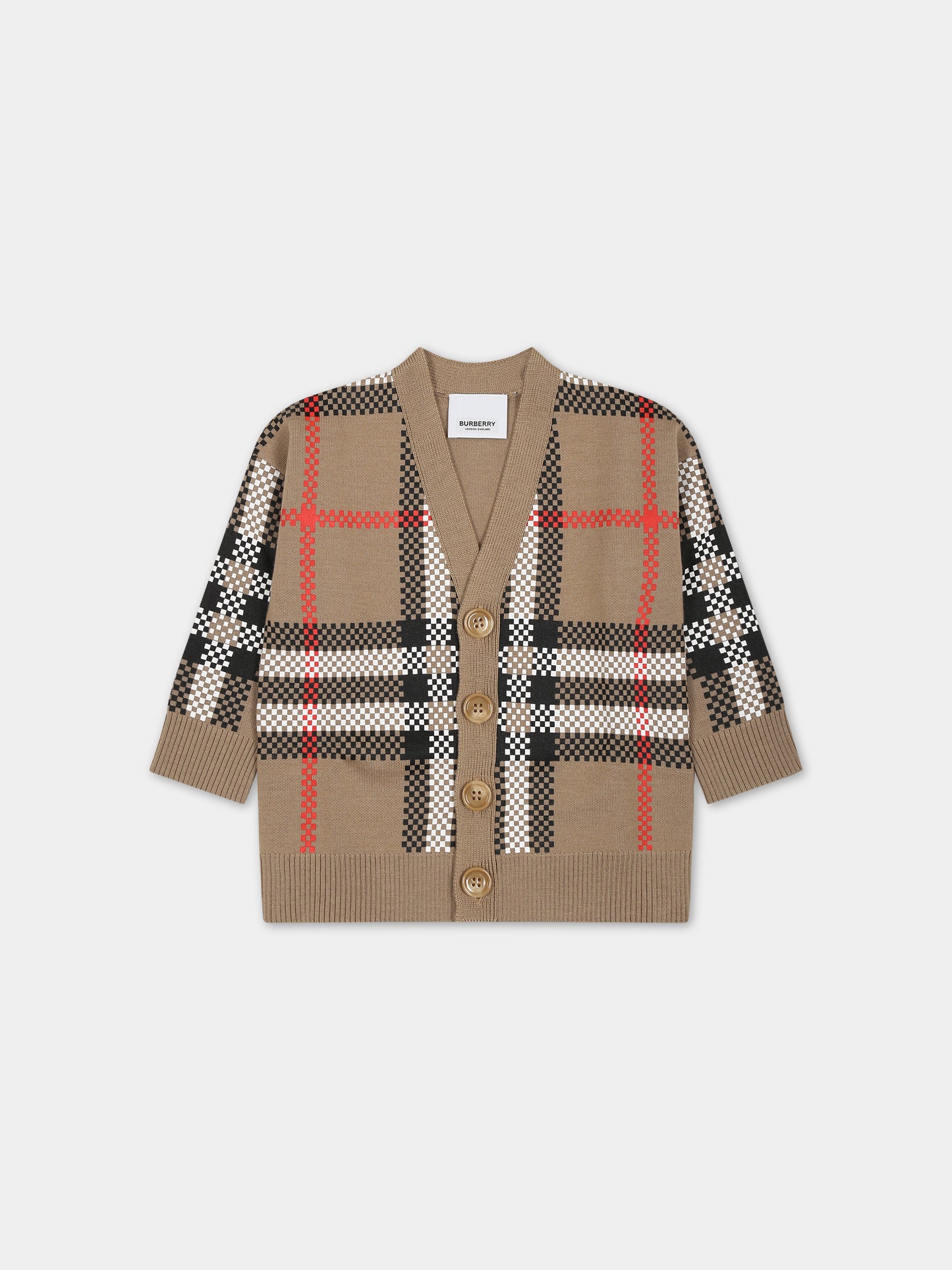 Cardigan beige per neonati con iconico check vintage,Burberry Kids,8069497