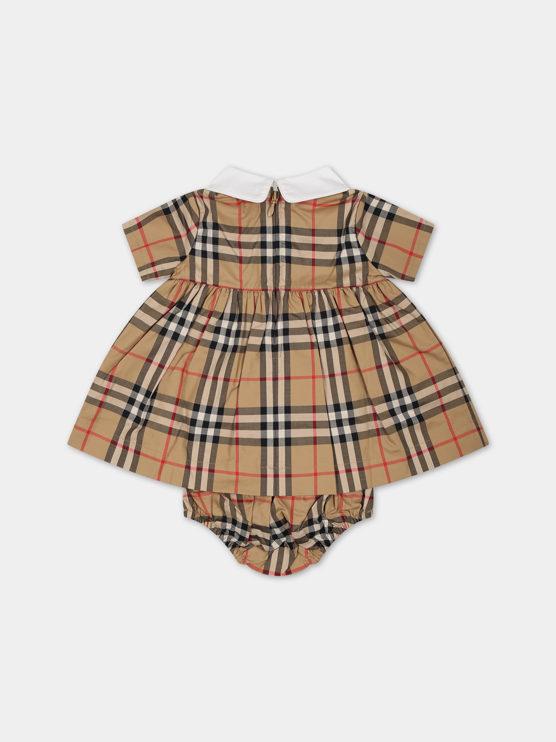 Vestito beige per neonata con iconico check vintage,Burberry Kids,8069152