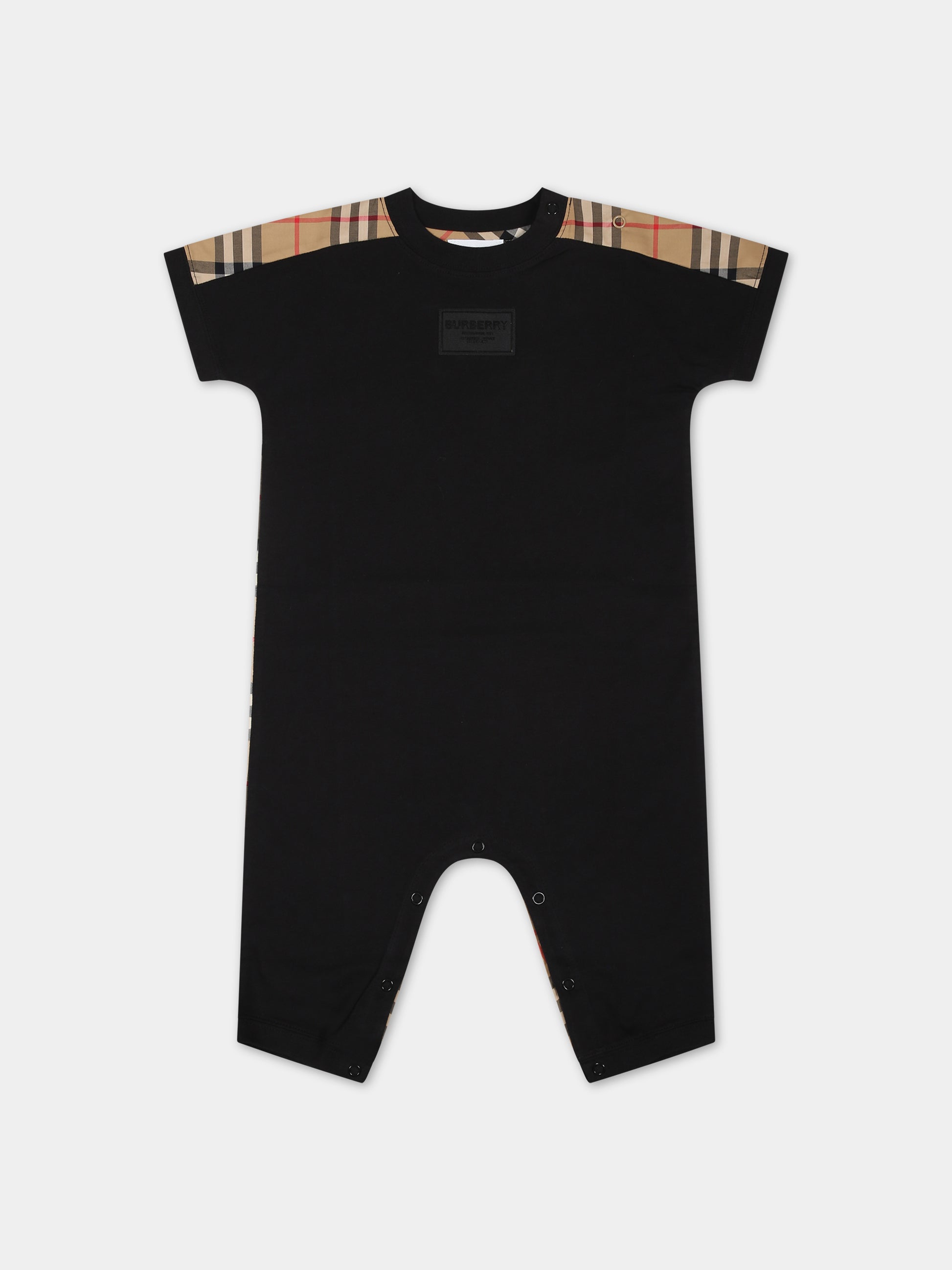 Pagliaccetto nero per neonati con iconico check vintage,Burberry Kids,8069151