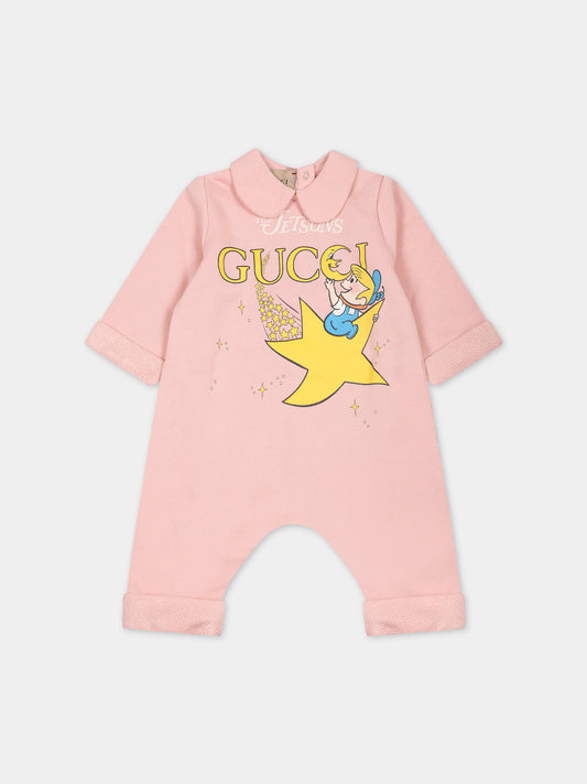 Tutina rosa per neonata con stampa e logo,Gucci Kids,747972 XJFM0 5611