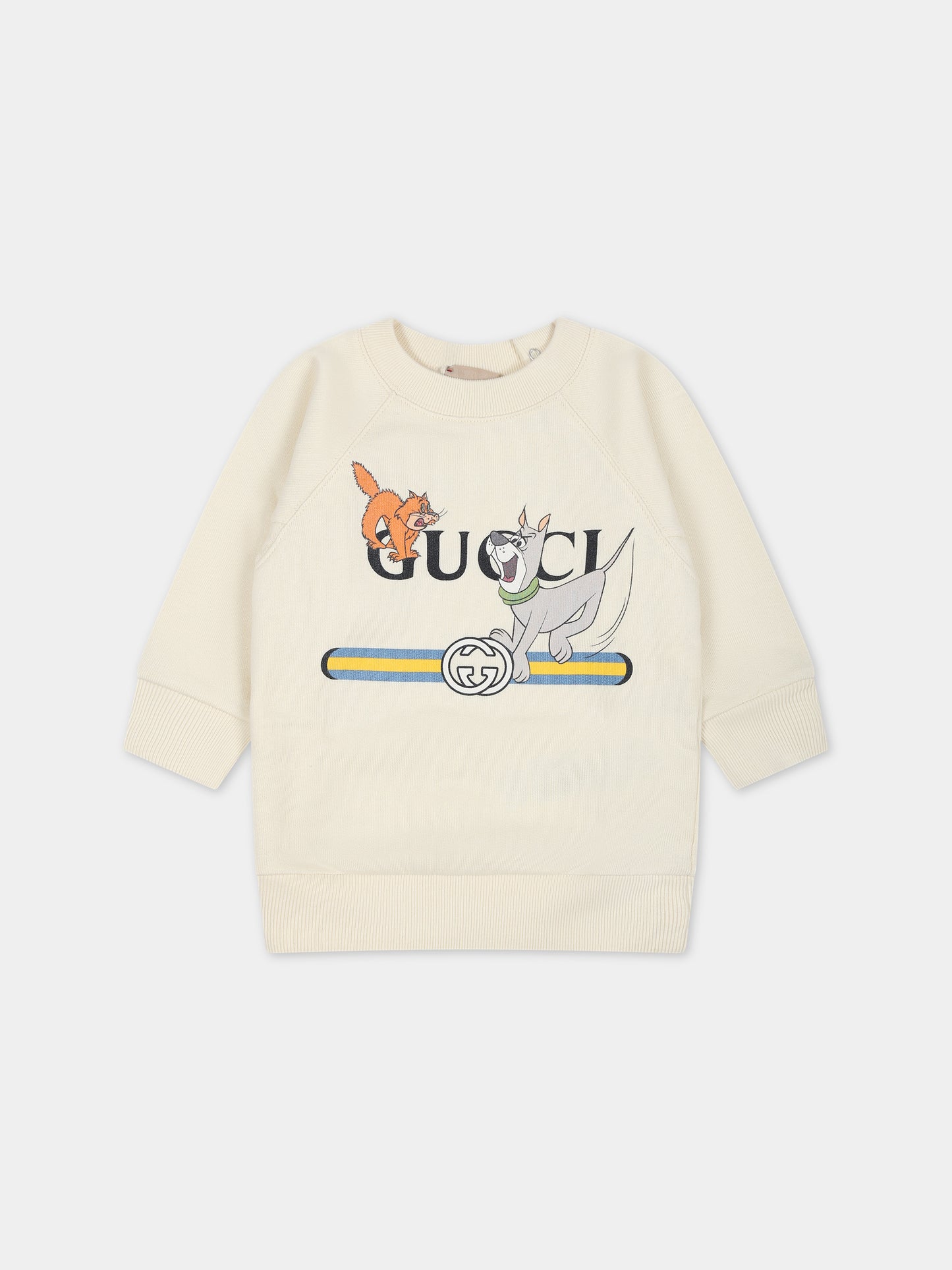 Felpa avorio per neonati con stampa animali e doppia G,Gucci Kids,653687 XJFMM 9222